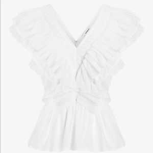 Embroidered Eyelet Lace Ruffle V Neck Top